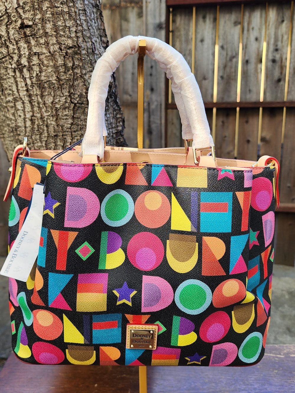 NWT Dooney & Bourke Art Deco Brenna Satchel Bag Coated Cotton Leather Black